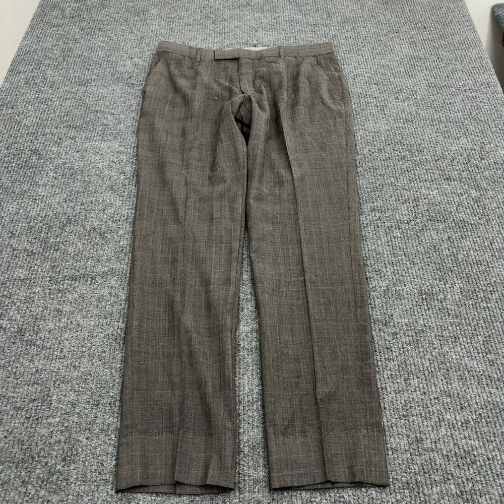 Michael Andrews Dress Pants Mens 36x32 Brown Wool Plaid Bespoke Trousers Luxury